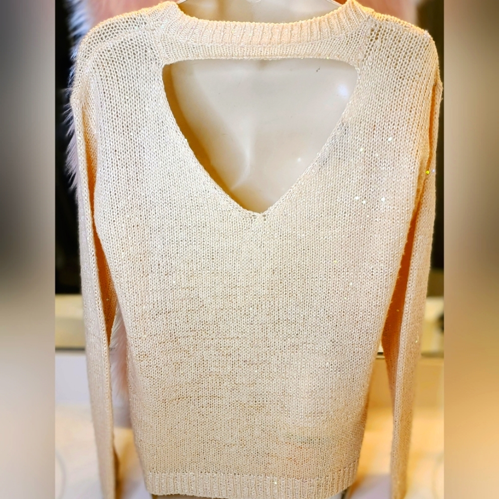 FOREVER 21 Peach Knit cut out sequin sweater Size M - Picture 3 of 3